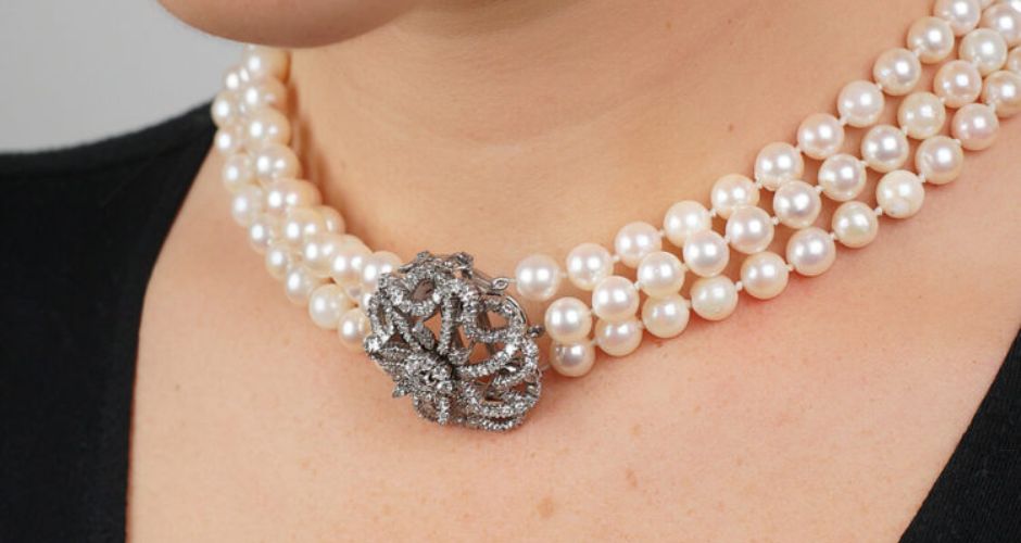 Marie Antoinette's Three-Strand Natural Pearl and Diamond Necklace
